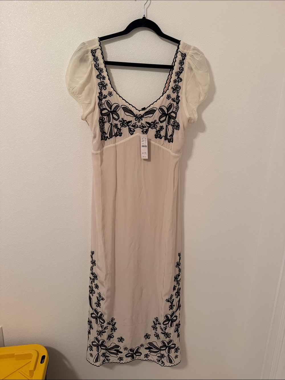 J. Crew Cream Maxi Dress with Black Floral Embroidery